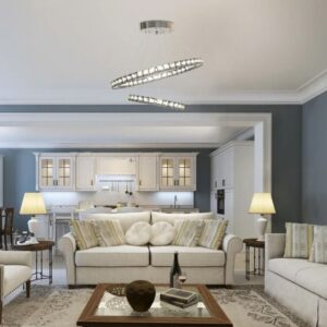 HOMCOM LED Chandelier With 2 Crystal Rings & Remote Control - Silver - B31-272