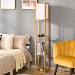 HOMCOM 3-Tier Floor Lamp With Storage Shelves - Natural - 833-623V70WR