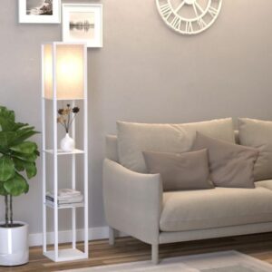 HOMCOM 3-Tier Floor Lamp With Storage Shelves - White - 833-623V70WT