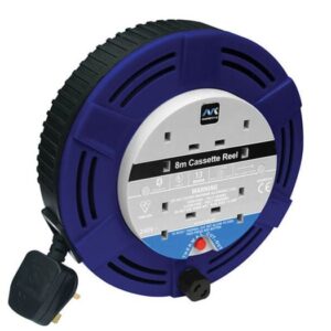 Masterplug Cassette Cable Reel 8 Metre 4 Socket Thermal Cut-Out Blue 13A 240 Volt - MSTMCT08134R